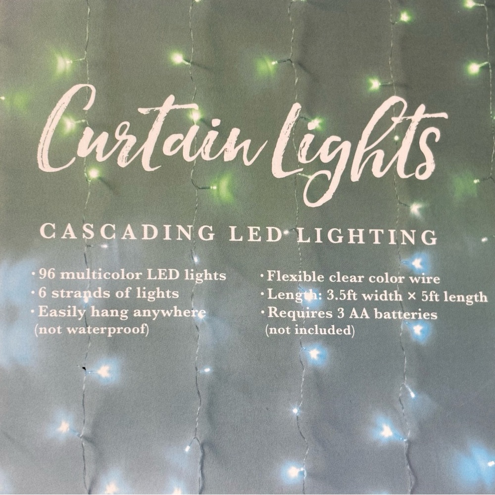 Curtain Lights Cascading Battery-Operated LED 96 LEDs  3.5 × 5 Ft - Picture 8 of 14